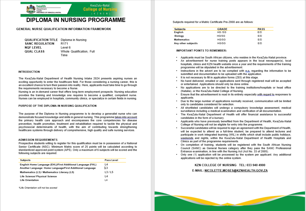 KZN college of nursing online application 2025