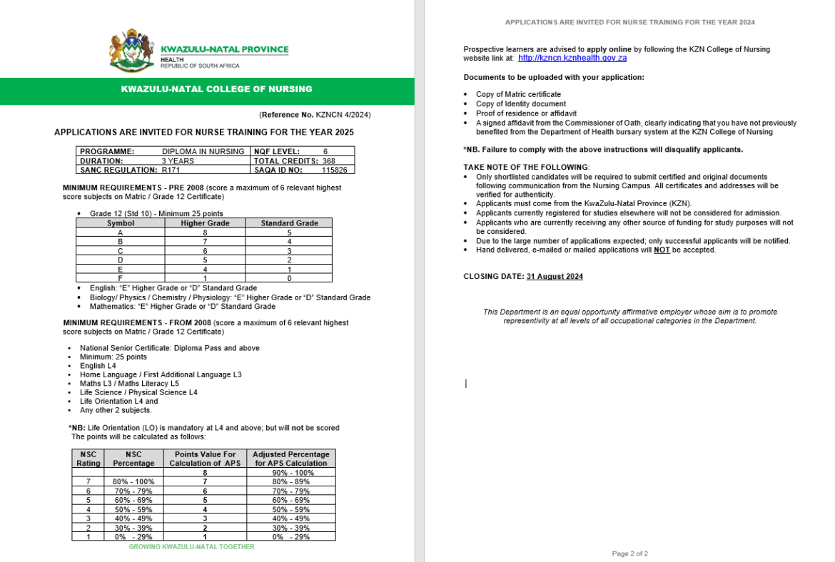 advert http //kzncn.kzn health.gov.za 2025