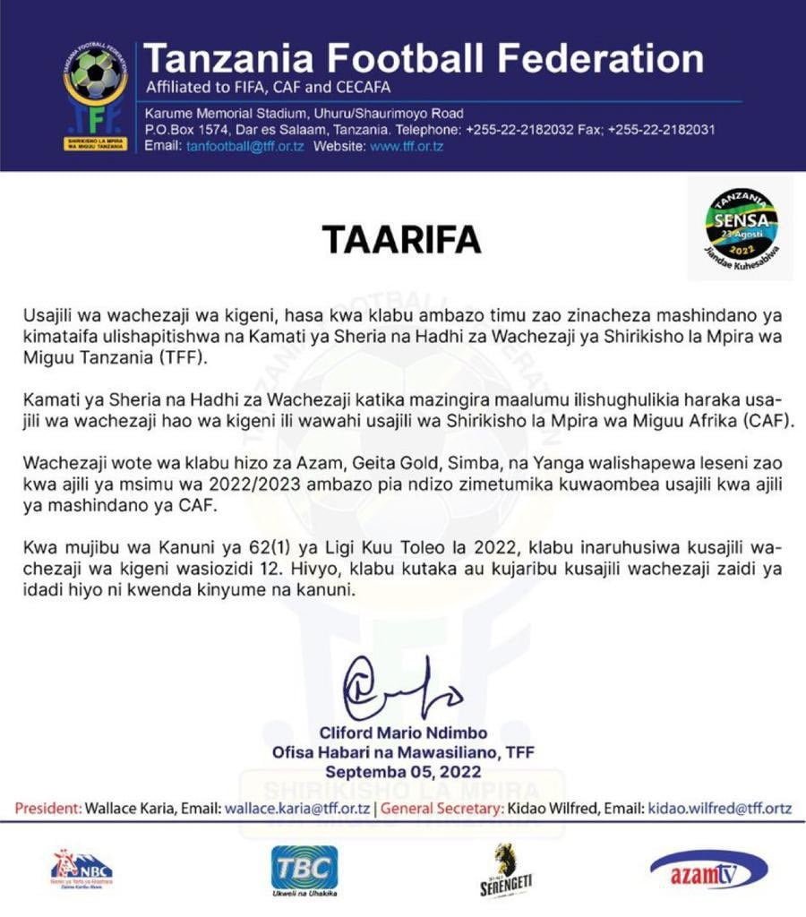 Tff Yafuta Usajili Wa Tuisila Kisinda