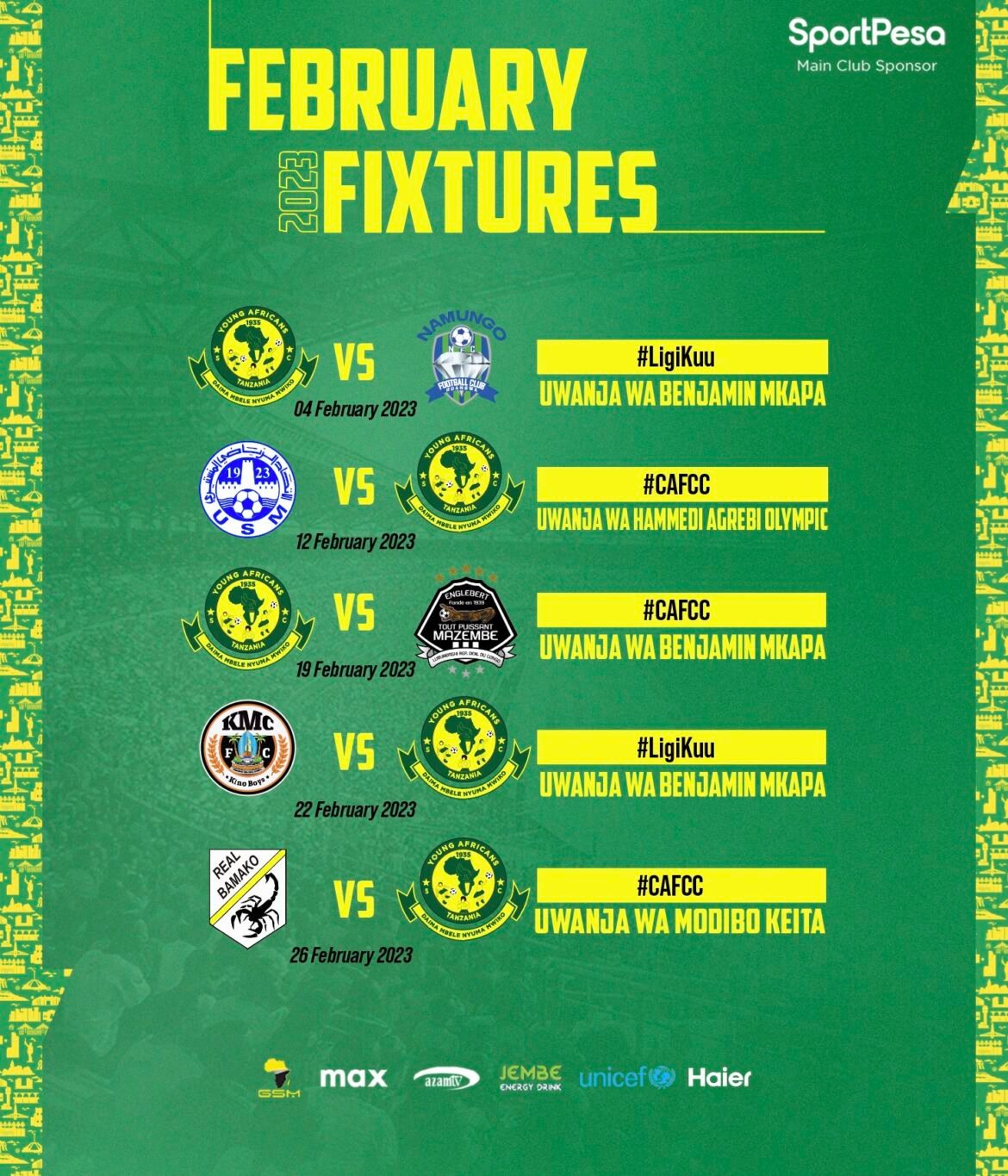 Ratiba ya mechi za yanga February 2023