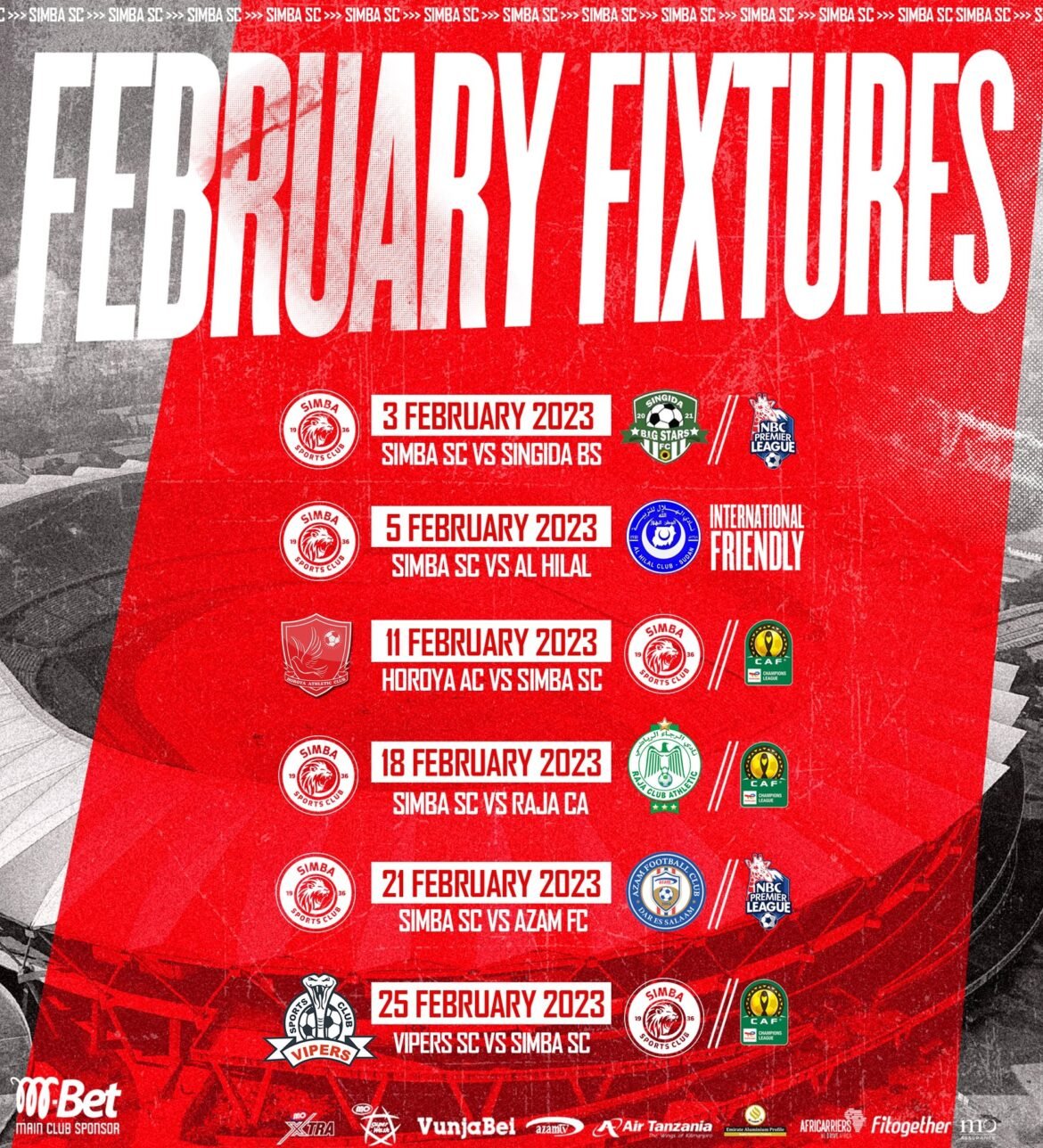 Ratiba ya mechi za simba February 2023