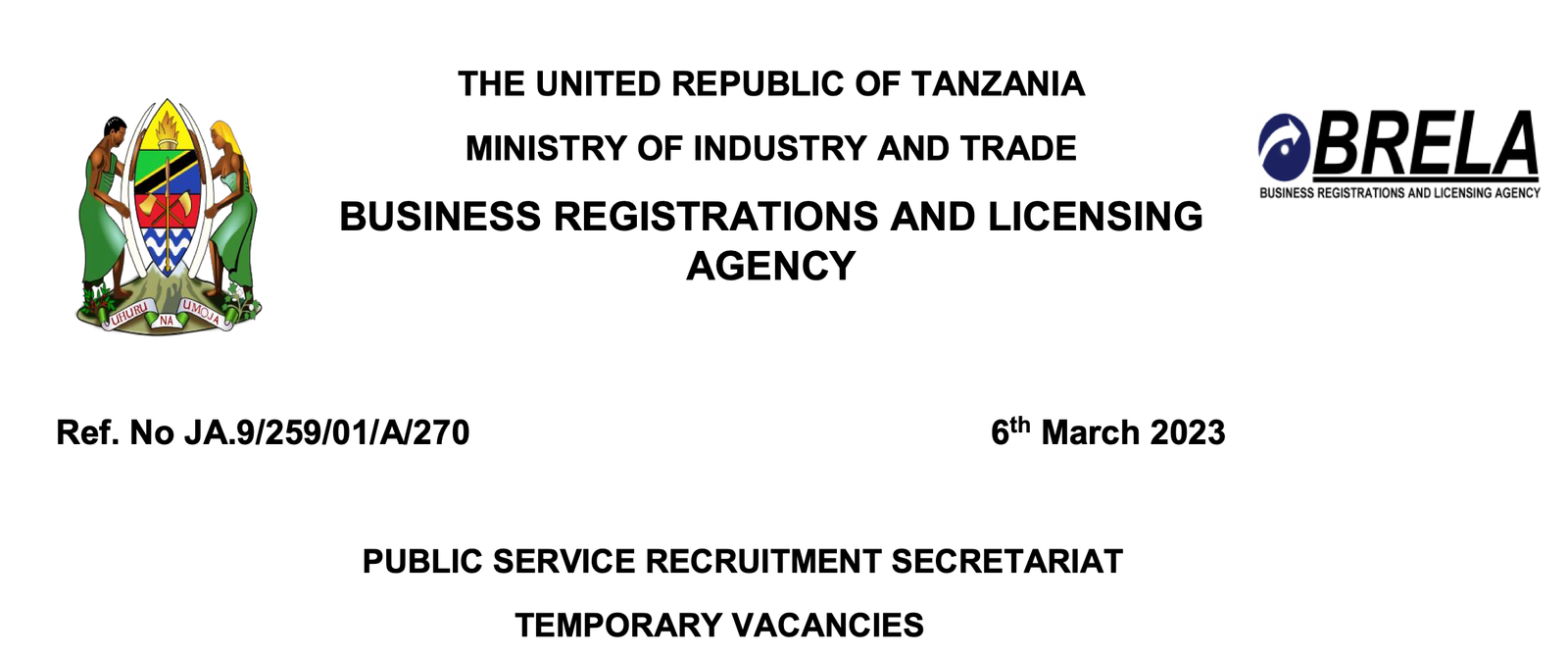 Temporal Jobs At Brela Tanzania