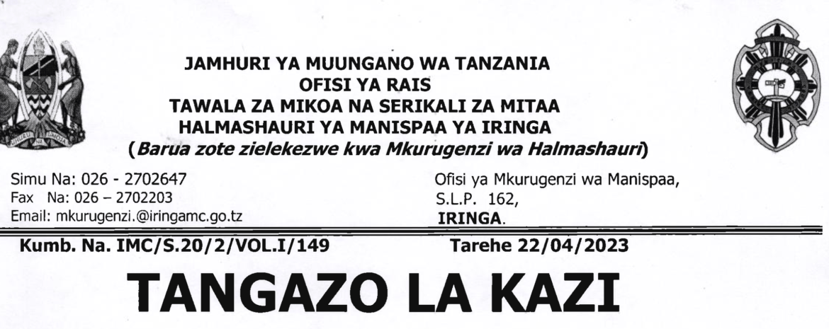 New Job vacancies at IRINGA MUNICIPAL COUNCIL