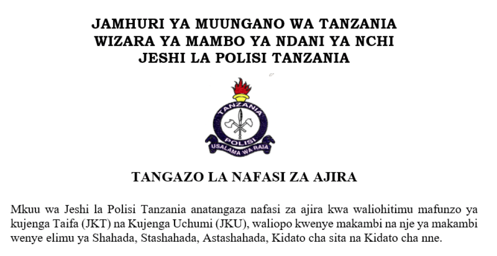 Tangazo La Kazi Jeshi La Polisi October 2023 9945