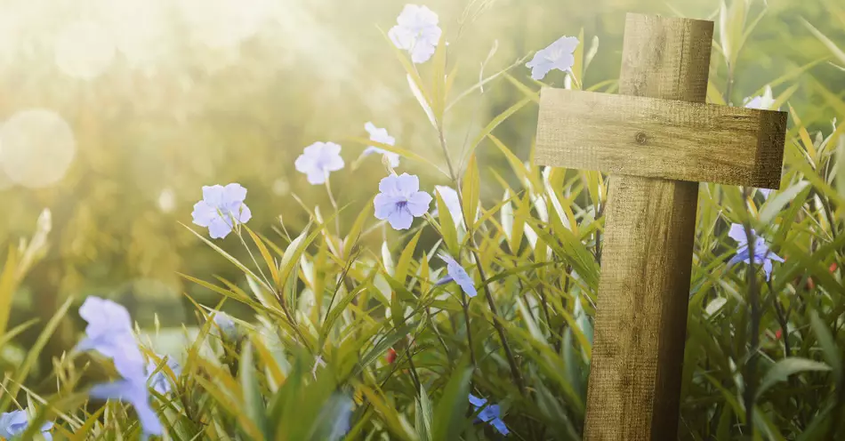 9244 simple wood cross in spring flowers easter ge