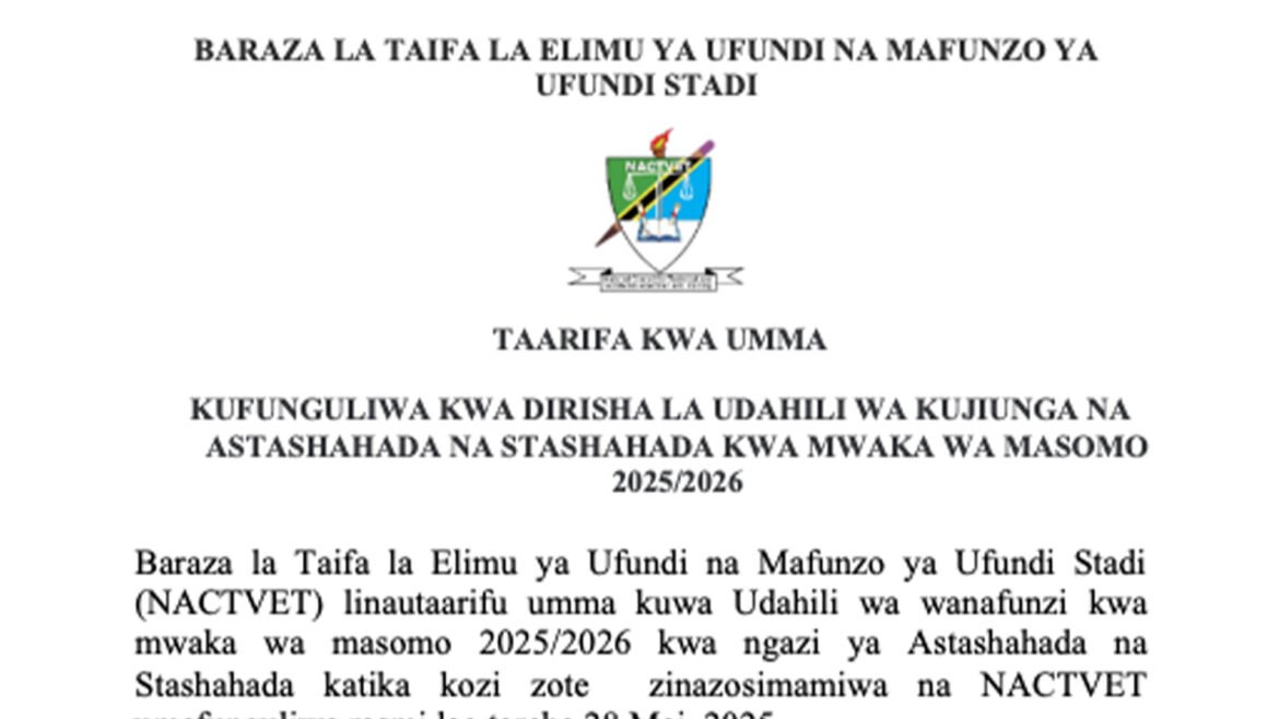 Dirisha la maombi ya vyuo vya afya 2025