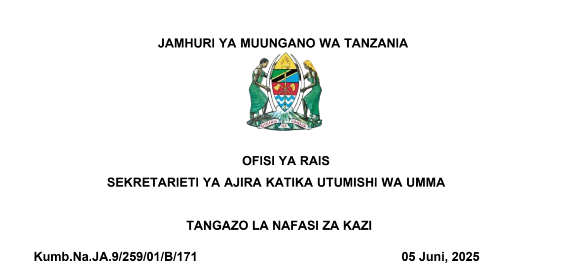 🇹🇿 Government Teaching & Technical Jobs Available in Tanzania – 2,326 Vacancies Announced (June 2025)