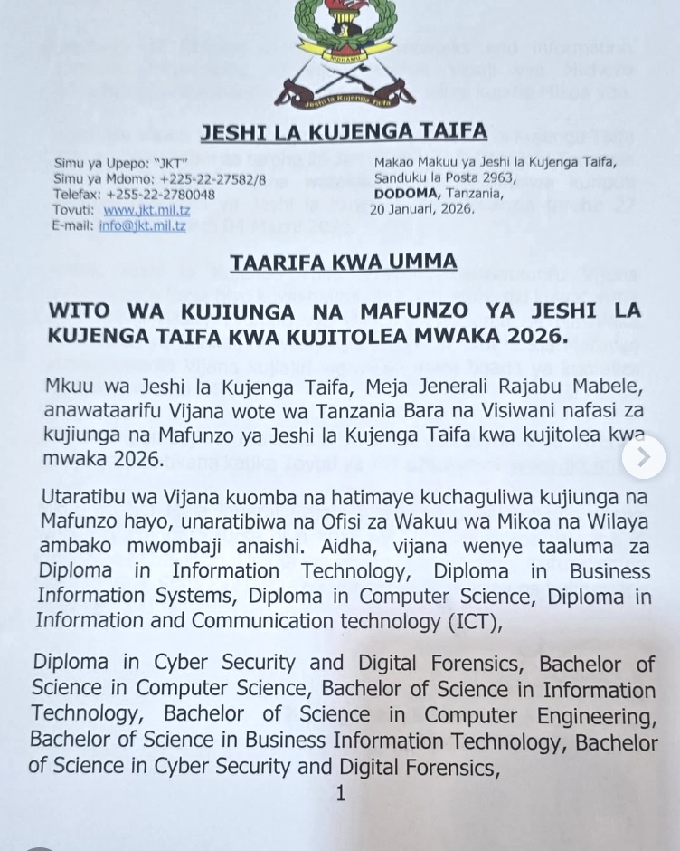 Nafasi za Kujiunga na JKT 2026: Official Call for Tanzanian Youth to Join the National Service 4 jkt1